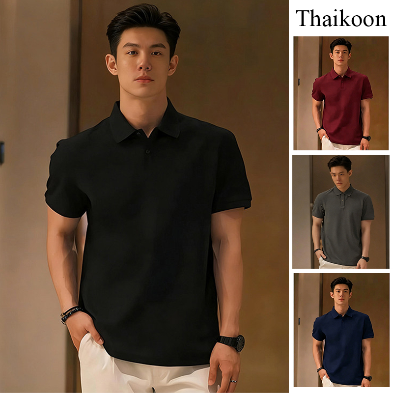 เสื้อโปโลผู้ชายแขนสั้นธุรกิจแข็งสลิมฟิตลําลองอเนกประสงค์นุ่มด้านบน