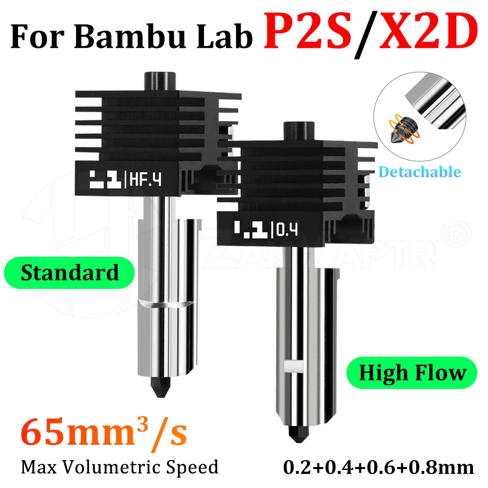 X2D P2S Hotend สําหรับ Bambu Lab P2S มาตรฐาน/ไหลสูง Hotend คุณภาพสูง Fast การพิมพ์ที่แม่นยําที่ถอดออกได้หัวฉีด 0.2 0.4 0.6 0.8