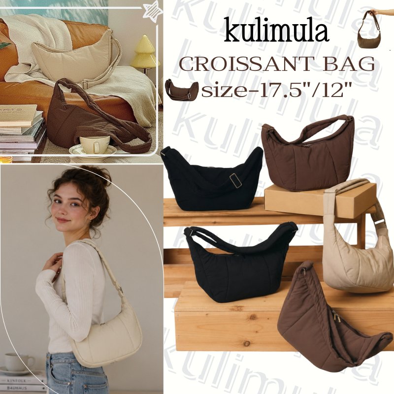 🥐พร้อมจัดส่ง**kulimula Croissant Bag🥐size 17.5"/ Mini 12" กระเป๋าสะพายข้างไนลอน บุนุ่ม สายสะพายไหล่ปรับได้ Nylon Fabric Crossbody/Shoulder Bag กระเป๋าสะพายไหล่ กระเป๋าครอสบอดี้ ถุงไนลอน