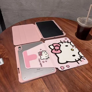 สวัสดี คิตตี้ 360° เคส iPad หมุนได้พร้อมที่วางปากกา เคสกันกระแทกสีชมพูน่ารักสําหรับ iPad Air/Pro/Mini