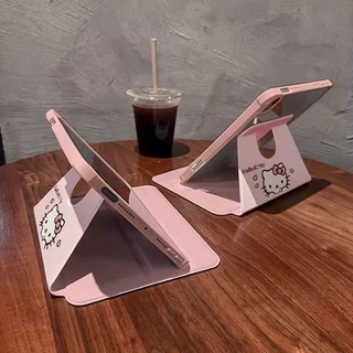 สวัสดี คิตตี้ 360° เคส iPad หมุนได้พร้อมที่วางปากกา เคสกันกระแทกสีชมพูน่ารักสําหรับ iPad Air/Pro/Mini