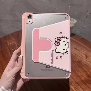 สวัสดี คิตตี้ 360° เคส iPad หมุนได้พร้อมที่วางปากกา เคสกันกระแทกสีชมพูน่ารักสําหรับ iPad Air/Pro/Mini