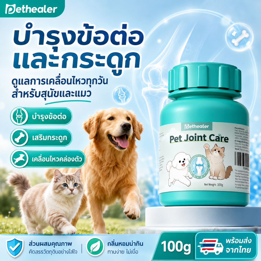 Pethealer Pet Joint Care บำรุงข้อต่อและกระดูก สำหรับสุนัขและแมว 100g ทานง่าย ทุกวัน