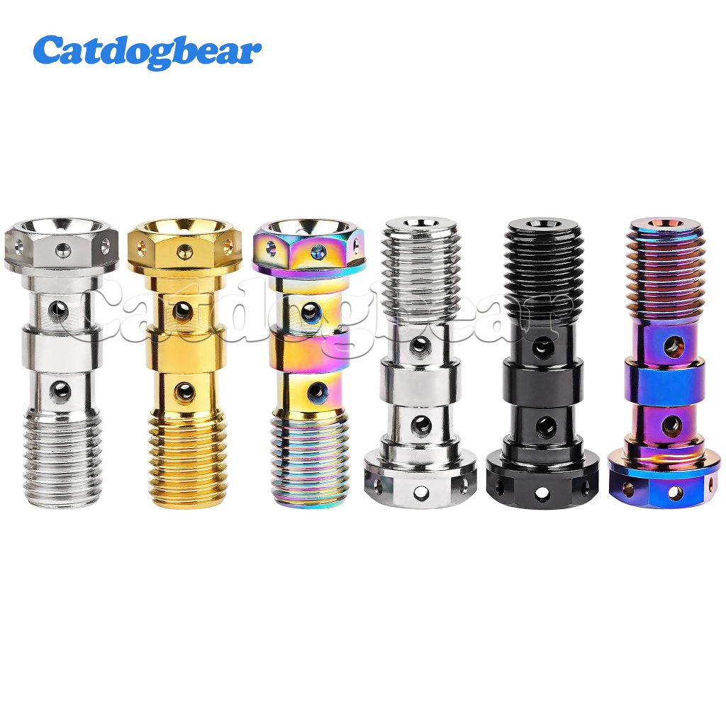 Catdogbear Titanium Bolt M10 Pitch 1.0/1.25 มม.หน้าแปลนท่อน้ํามันสกรูสําหรับรถจักรยานยนต์เบรคท่อสายเบรค Dual Banjo
