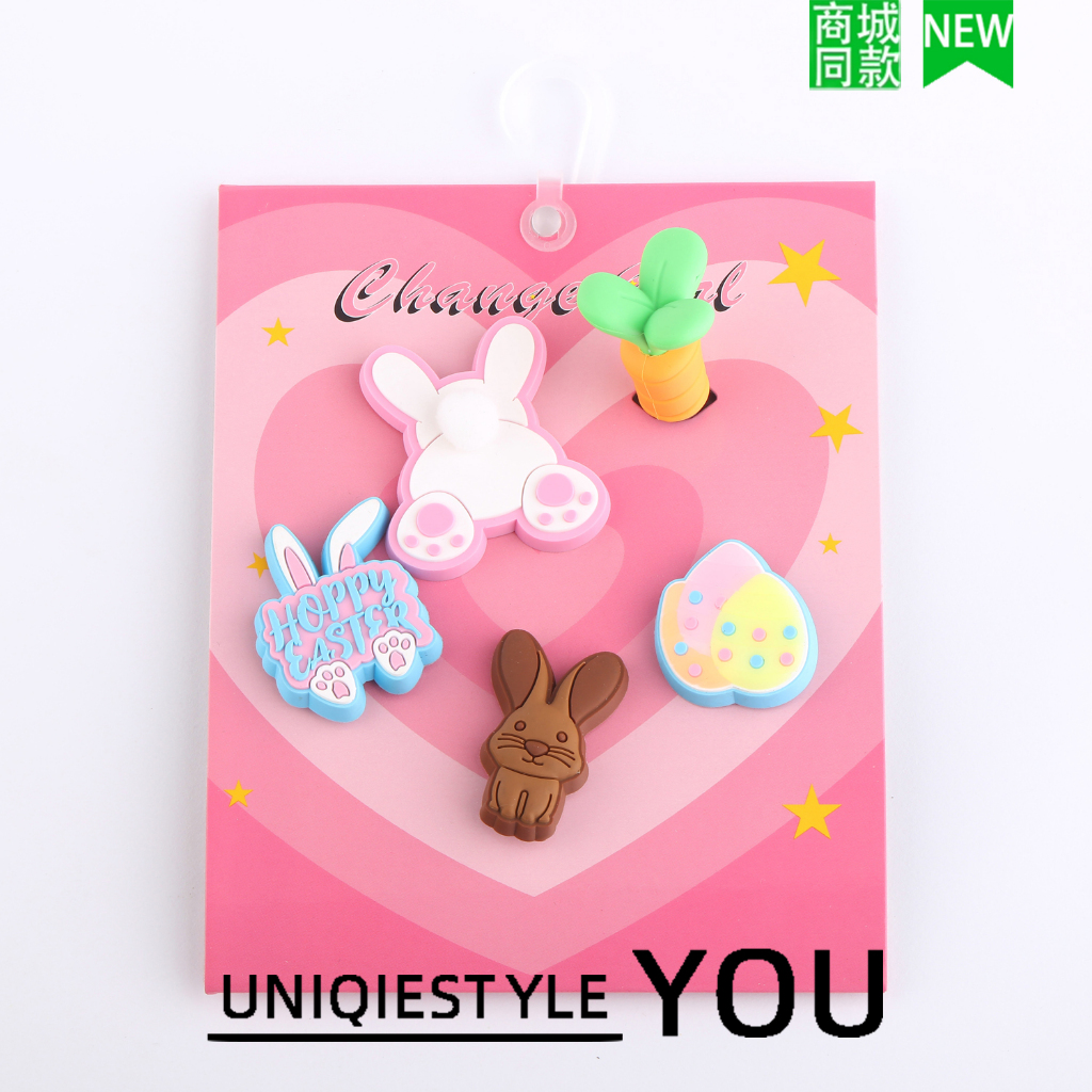 สไตล์ใหม่รองเท้าหลุมดอกไม้ตกแต่งรองเท้าหัวเข็มขัดเนื้อน่ารักการ์ตูนกระต่ายชุดห้าชิ้นชุดตกแต่ง ทําเอง ที่ถอดออกได้