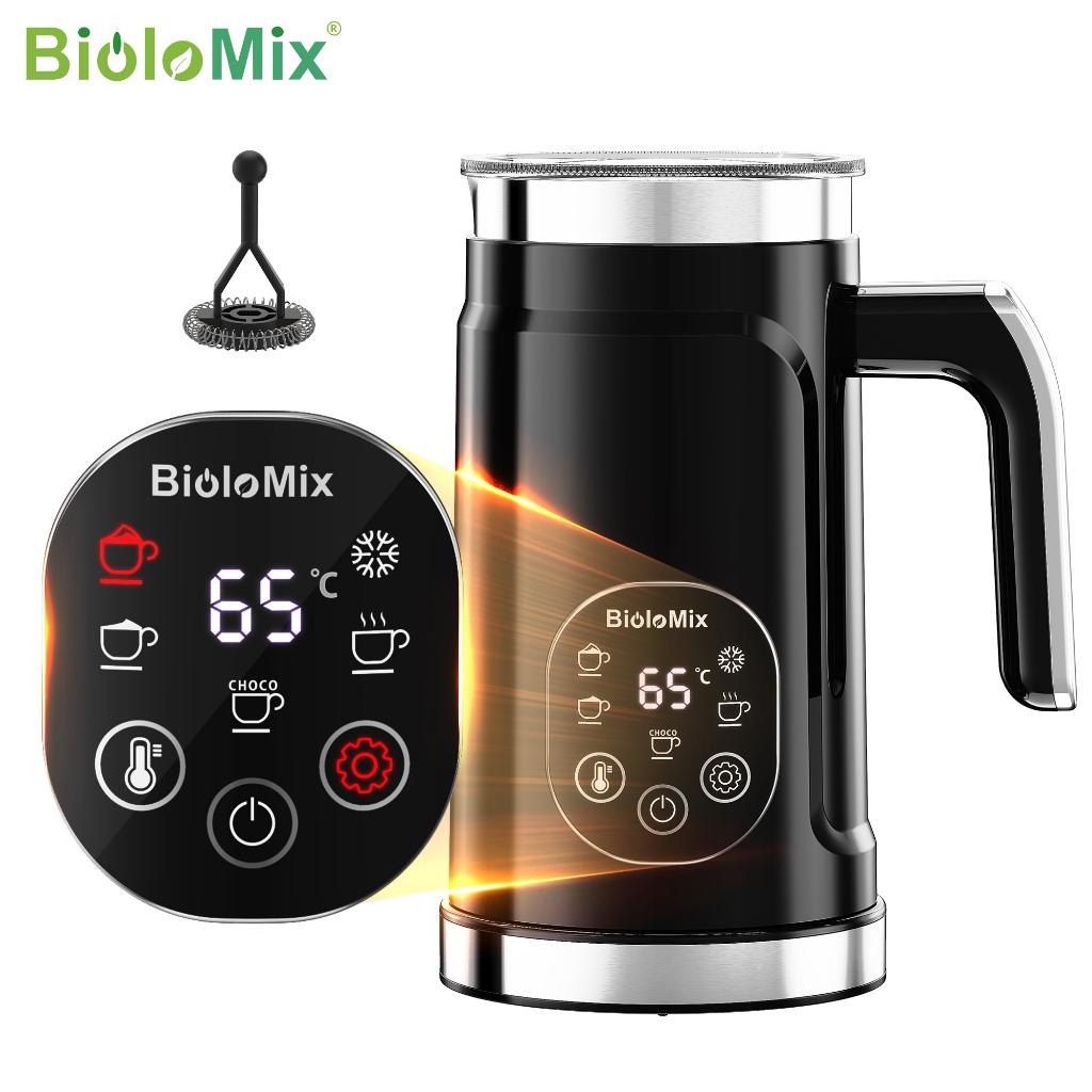 Biolomix ไฟฟ้าดิจิตอล 5-in-1 เครื่องตีฟองนมโฟมนุ่มอุ่นสําหรับกาแฟ Essperso Cappuccino Steamer นม 4 ฟังก์ชั่นครีมเครื่องทําความร้อนนม