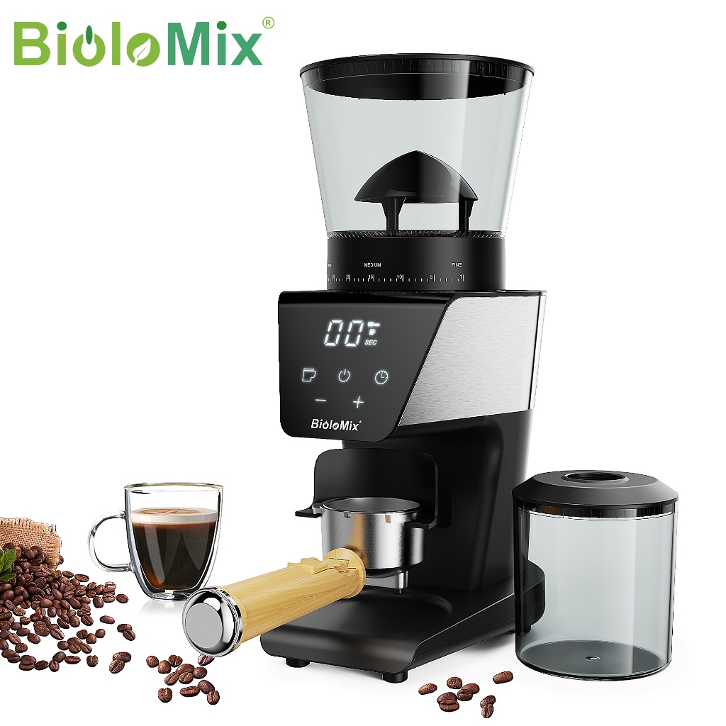เครื่องบดเมล็ดกาแฟเสี้ยนไฟฟ้า Biolomix พร้อมการตั้งค่าที่แม่นยำ 30 แบบสำหรับวิธีเอสเปรสโซ ดริป เทริน และเฟรนช์เพรสโซ