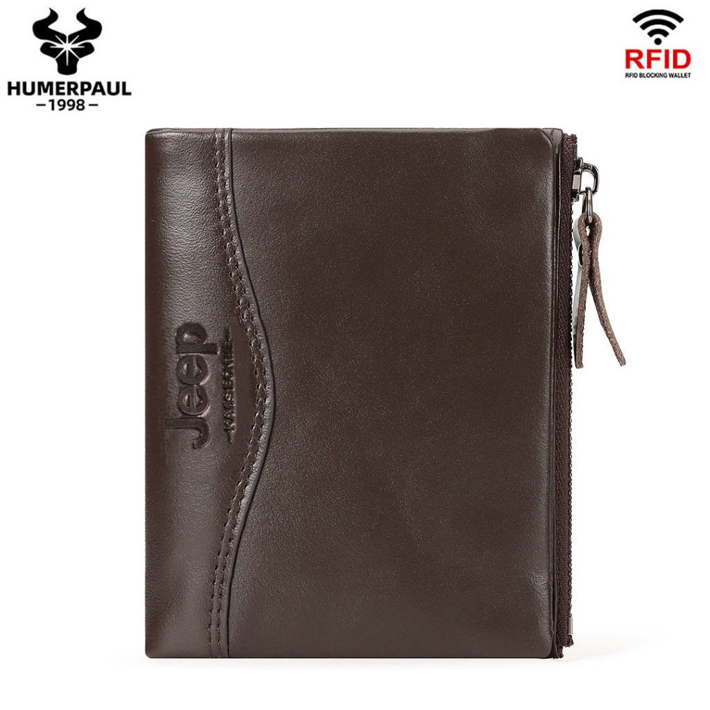 HUMERPAUL Mens Zero Wallet Double Folding Zipper Bag Large Capacity Multi functional Credit Card Bag Solid Color Casual Coin Bag BP812