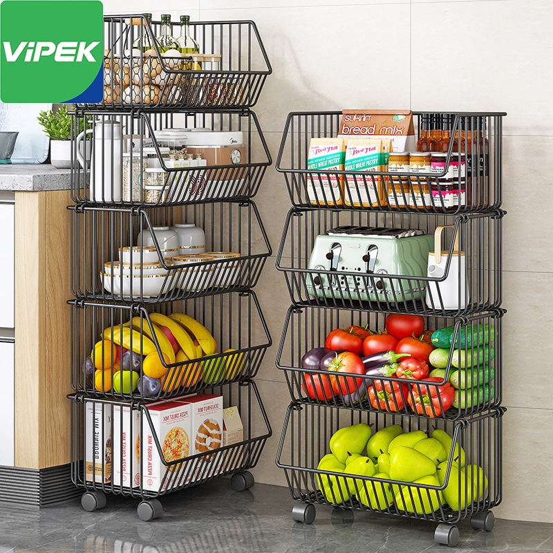 VIPEKชั้นวางของในห้องครัว ชั้นวางผักผลไม้ เก็บผักผลไม้ขนม ชั้นวางพร้อมล้อ รับน้ำหนักได้มากโดยไม่สั่น