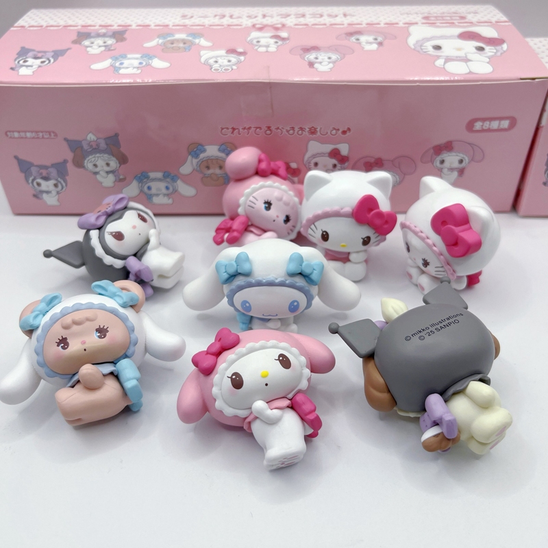 8 ชิ้น/เซ็ต 4-5 ซม.ญี่ปุ่นอะนิเมะ My Melody รุ่น Q Gashapon DIY ตกแต่ง Kuromi Hello Kitty Cinnamoroll PVC Action Figure ตุ๊กตาของเล่นชนิดบรรจุกล่อง