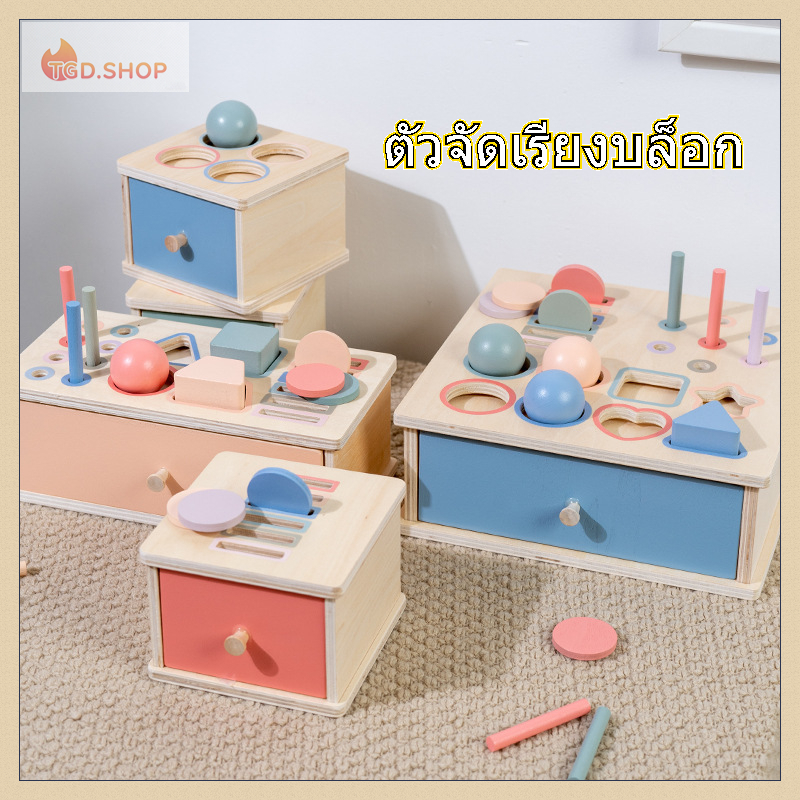 เด็ก Montessori ช่วยสอนสีรูปร่าง Sorting กล่องหยอดเหรียญกล่อง Stick Pitching Shape Matching Building Blocks Ed