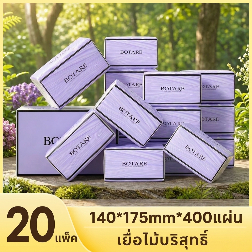 [20 แพ็ค] Botare ทิชชู่เช็ดหน้า 140×175 มม. 400 แผ่น แพ็คครอบครัว คุ้มมาก