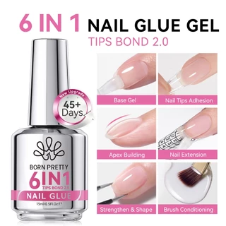 【Local】BORN PRETTY รุ่นอัพเกรดใหม่ 2.0 6-in-1 กาวทาเล็บเจลยาทาเล็บ Strengthener เล็บปลอมเคล็ดลับ Gule ฐานเจล Top Coat Soak Off Nail Art 15ml