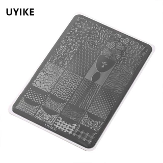 UYIKE Nail Art Leopard Print Mix-and-Match Stamping Plates with Backing French Style Cartoon Hello Kitty & Grid Pattern Transfer Plates Nail Tools