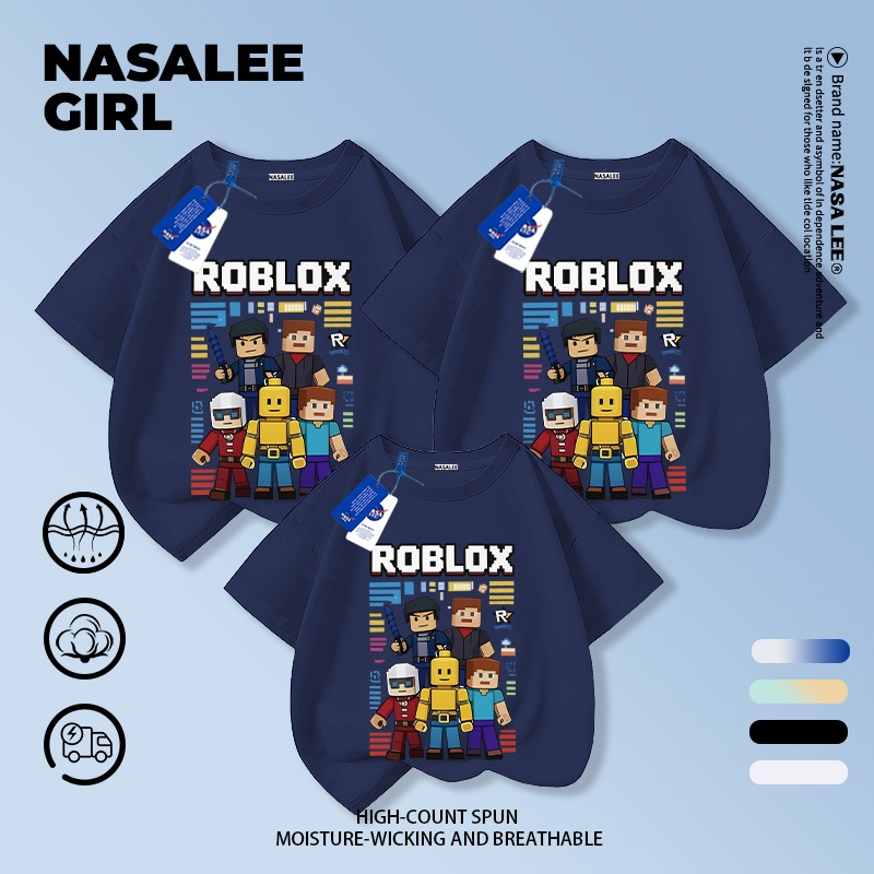 【จัดส่งวันเดียวกัน】เสื้อยืดครอบครัว NASA ทรงคอกลม ผ้าฝ้ายสีน้ำเงินเข้ม ระบายอากาศได้ดี สำหรับครอบครัว 3 คน ทรงหลับ ลายบล็อกตัวต่อ เหมาะสำหรับใส่ไปเที่ยวหรืองานสังสรรค์ในครอบครัว แขนสั้น