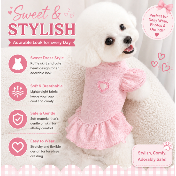 Pet Puppy Cat Clothes Sweetheart Princess Dress Summer Outfit Teddy Bichon Casual Dress