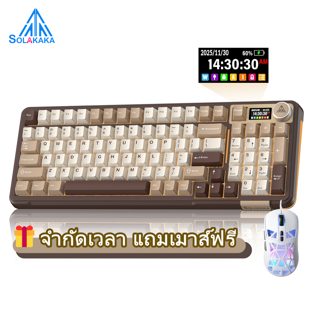 SOLAKAKA A99PRO คีย์บอร์ดแบบกลไก 97 คีย์บลูทูธ/2.4G/หน้าจอ LCD แบบมีสาย RGB 8000mAh คีย์บอร์ดไร้สายสําหรับเล่นเกมสํานักงาน