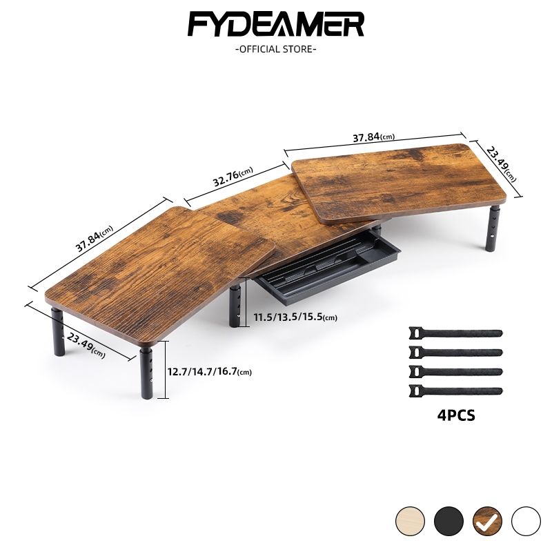 FYDEAMER ขาตั้งจอปรับระดับได้ 3 ระดับ ขยายได้ พร้อมลิ้นชัก รับจอคอม 2 จอ/โน๊ตบุ๊ค โฮมออฟฟิศ MR03
