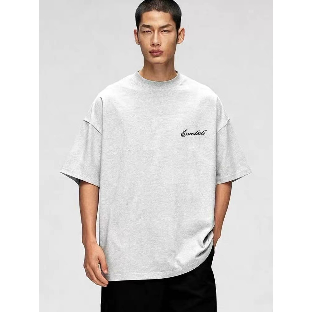 26SS ฤดูร้อนใหม่ FOG STACK Double Line ESENTIALS พิมพ์ High Street เสื้อยืดผ้าฝ้ายแขนสั้น