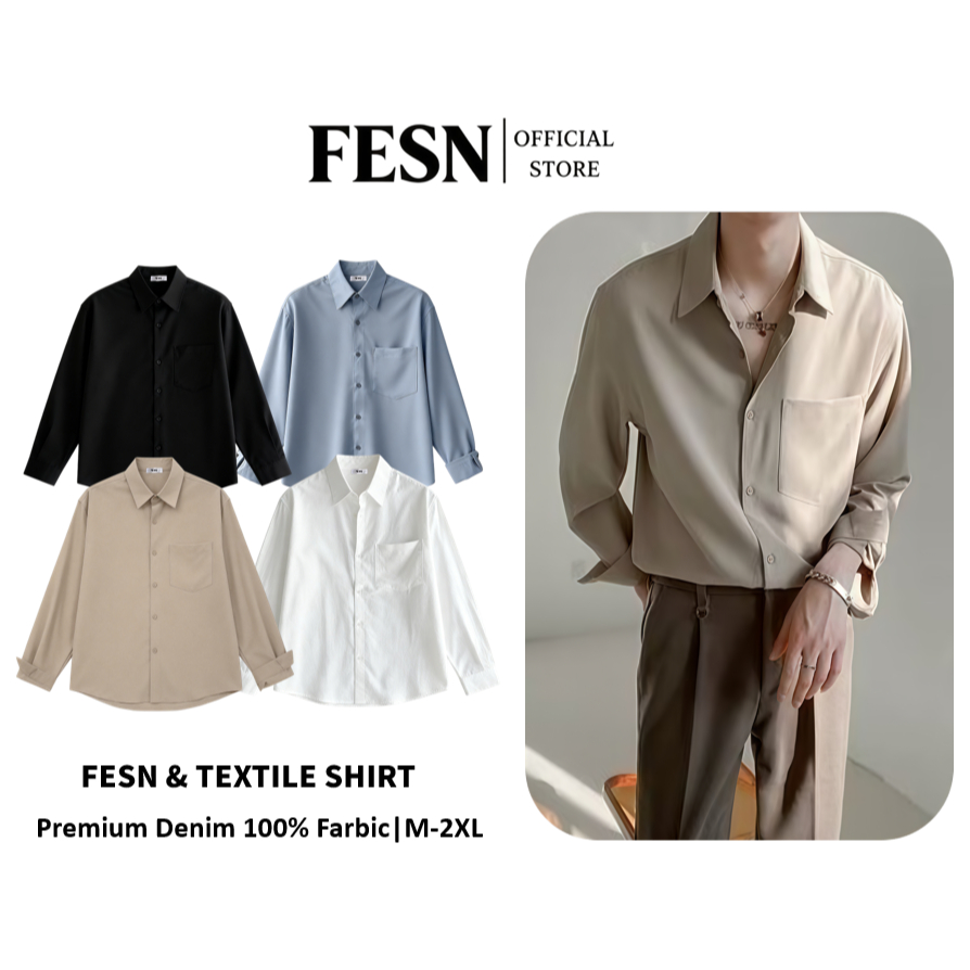 เสื้อเชิ้ตแขนยาวสีพื้น คอปก เสื้อเชิ้ตใส่ทำงานชาย สไตล์ลำลอง กระดุมแถว แฟชั่นเกาหลี ไซส์ M L XL XXL