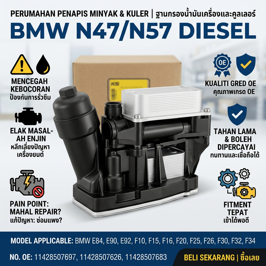 กรองน้ํามันเครื่อง HOUSING สําหรับ BMW N47 N57 ดีเซล E84 E90 E92 F10 F15 F16 F20 F25 F26 F30 F32 F34 OE 11428507697 11428507626 11428507683