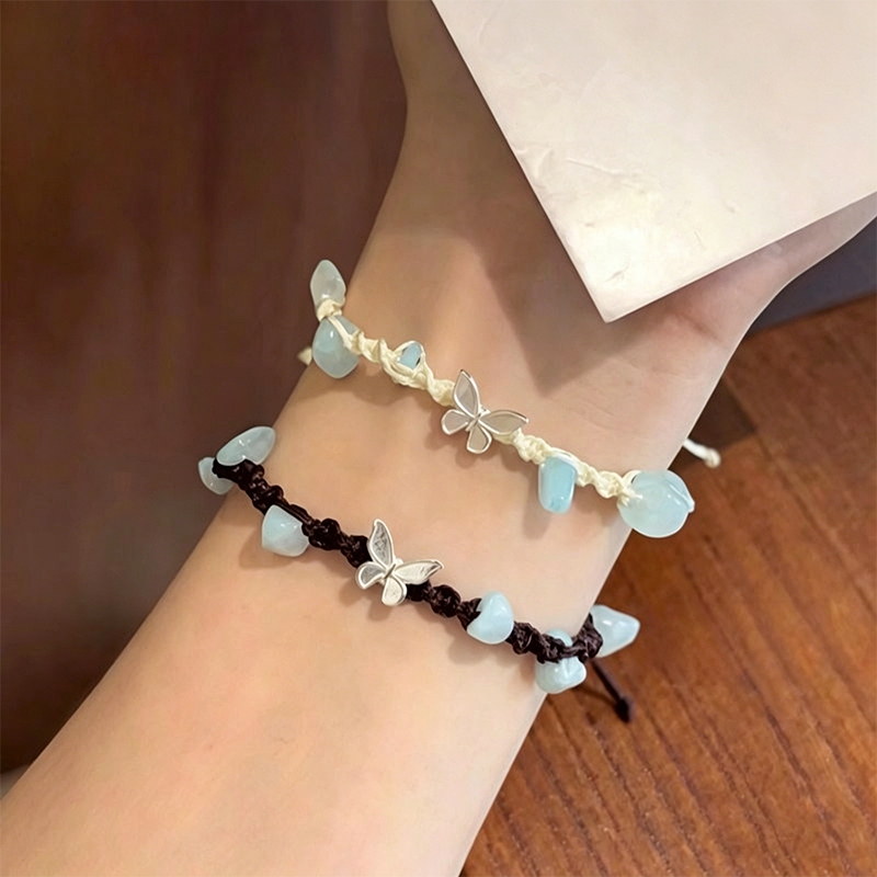 แฟชั่นหวานโชคดีผีเสื้อกรวดทอสร้อยข้อมือวันเกิดวันหยุดของขวัญอุปกรณ์เสริมสําหรับผู้หญิงสุภาพสตรี