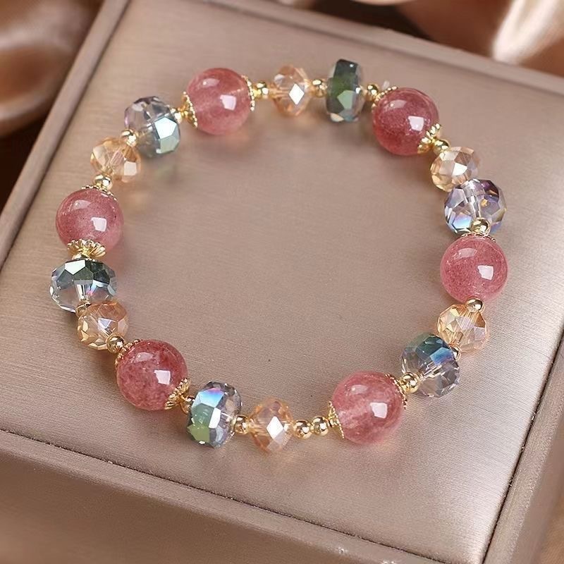ฤดูร้อนส่วนบุคคลสร้อยข้อมือใหม่ผู้หญิงสตรอเบอร์รี่แก้วคริสตัลลูกปัดมือสตริงคริสตัลสีชมพูแฟชั่นที่เรียบง่ายและหลากหลายเครื่องประดับมือ