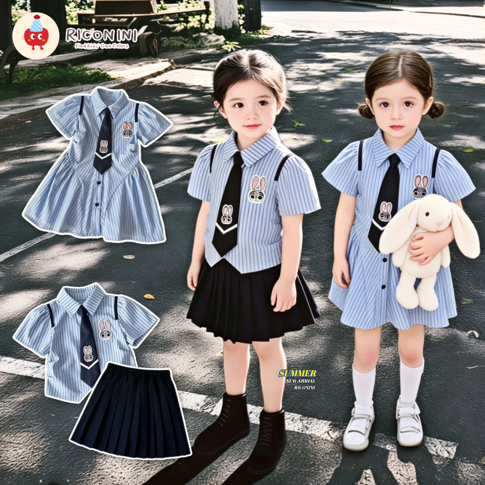 [RICONINI] สาวชุดกระต่ายฤดูร้อนวิทยาลัยสีฟ้าน่ารักสไตล์ใหม่เด็กเสื้อโปโลแขนสั้นชุด jk ฤดูร้อนชุดญี่ปุ่นกระโปรง