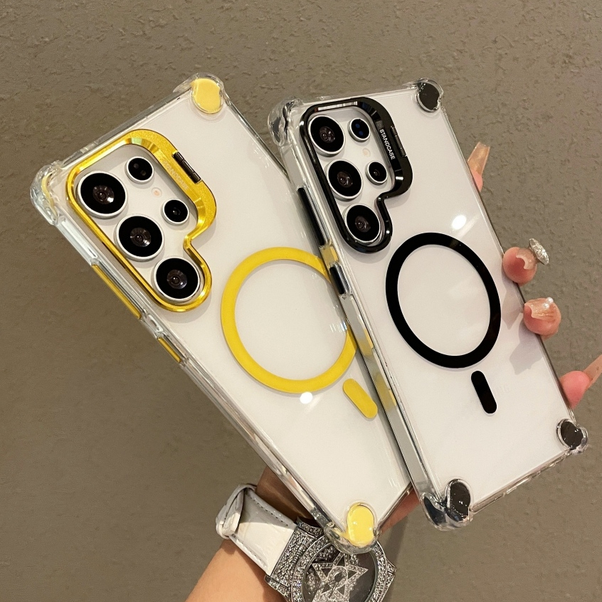 เคสโทรศัพท์แม่เหล็กใสพร้อมขาตั้งกล้องสําหรับ Samsung S26/S25/S24/S23/S22, TPU + PC ฝาครอบกันกระแทก