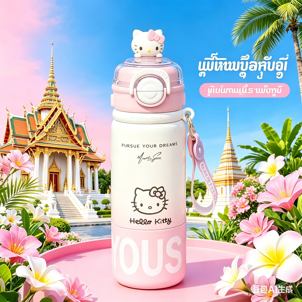 Hello Kitty กระติกน้ำร้อน 316 สเตนเลส ความจุขนาดใหญ่ มีฟาง ดื่มง่าย สไตล์ใหม่ 2026 สำหรับสาวนักเรียน