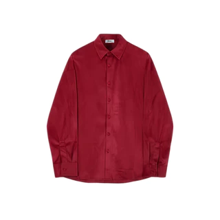 Velvet Loose Shirt เสื้อเชิ้ตผู้ชายผ้ากำมะหยี่เงางาม แขนยาวทรงOversize หรูหรา มี2สี ดำ/แดงไวน์ Size M-3XL