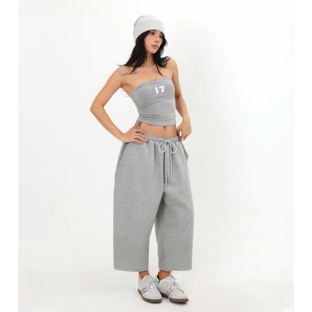 [Trendy casual cropped pants]สตริทสปอร์ตลมผู้หญิงเอวสูงเทรนด์สบาย ๆ กางเกงขากว้างเจ็ดส่วน