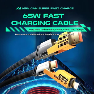 ชุดชาร์จเร็ว 4in1 120W/65W QC3.0 หัวชาร์จหลายพอร์ต 2PD+2USB พร้อมสายซิลิโคน 2 เส้น Type-C/Micro ส่งข้อมูล รับประกัน 1 ปี