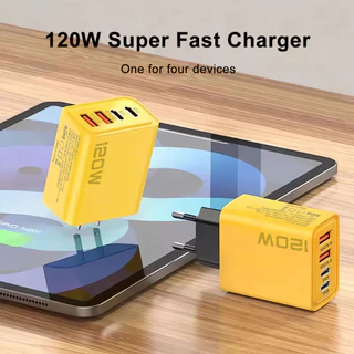 ชุดชาร์จเร็ว 4in1 120W/65W QC3.0 หัวชาร์จหลายพอร์ต 2PD+2USB พร้อมสายซิลิโคน 2 เส้น Type-C/Micro ส่งข้อมูล รับประกัน 1 ปี