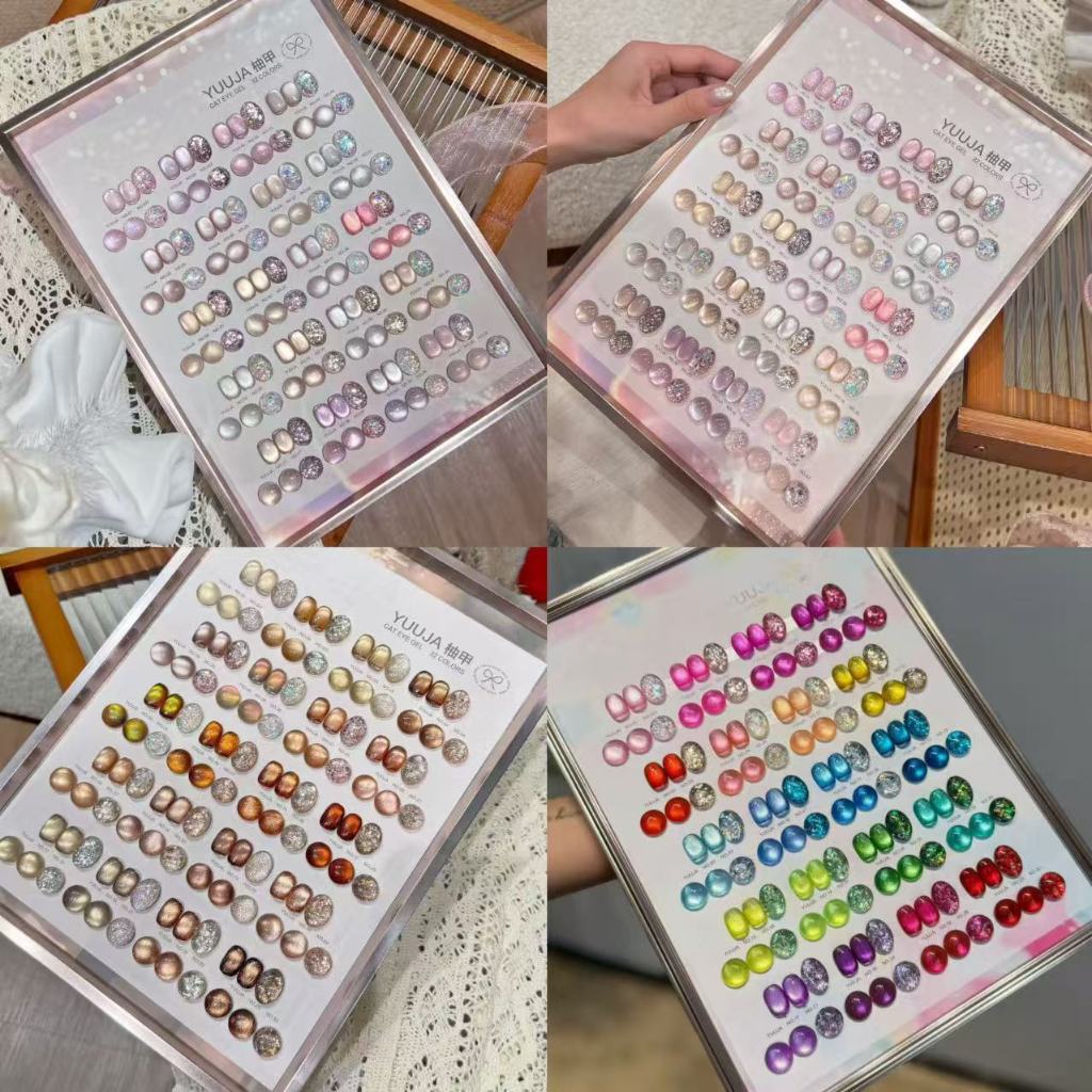 พร้อมส่ง ✨ ชุดเปิดร้านสีเจลทำเล็บ （ปลอดสาร TPO /HEMA /TMPTA ) YUUJA 32 สี  รวม 24สีชมพูสีเจลแคทอายเนื้อซาติน+12สีเจลกลิซเตอร์   แถมชาร์ทสี