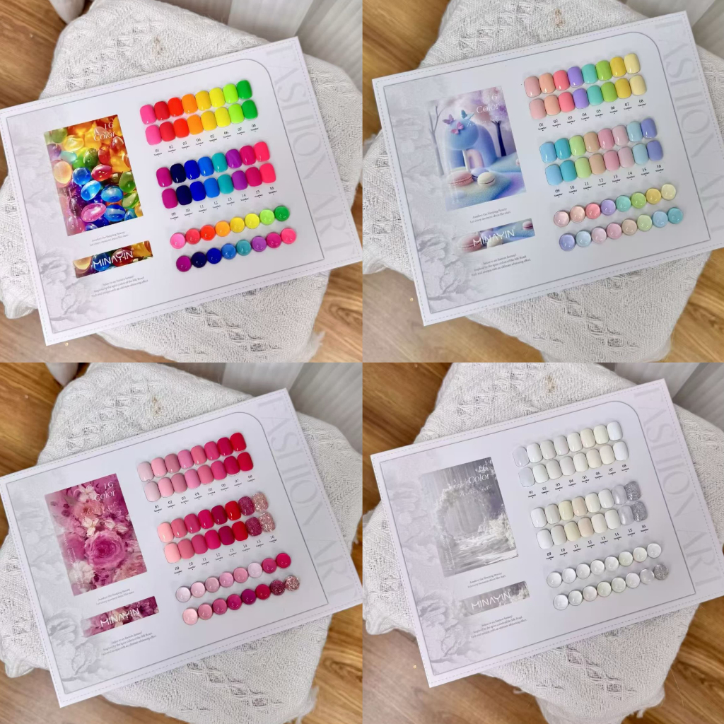 พร้อมส่ง มี 12 รุ่น เซตสีเจล MINGYI 16 สีเจลสีพื้น สีเจลแฟลช  สีเจลไซรัป สีเจลแคทอายเนื้อซาติน  สีเจลกลิซเตอร์ มาใหม่ 16 สีพาสเทลพร้อมส่ง พร้อมชาร์ทโชว์สี