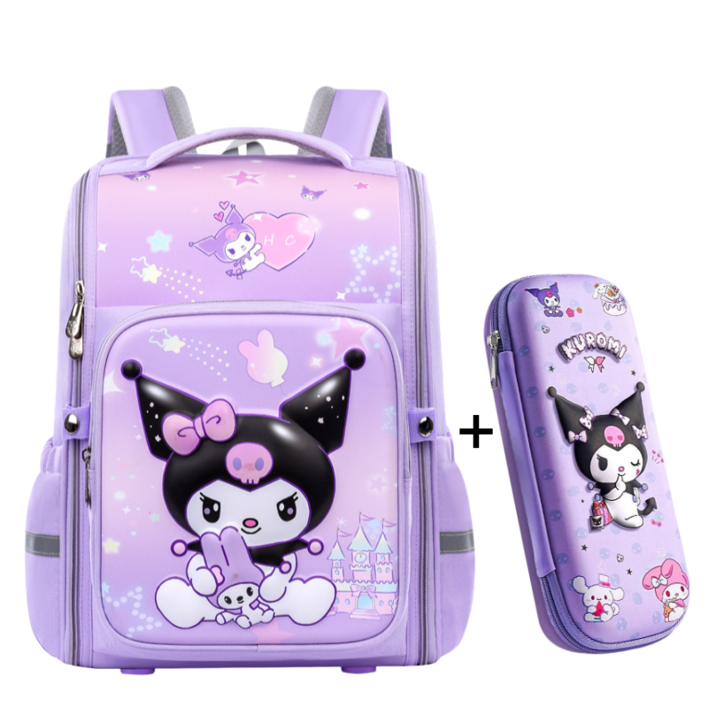 กระเป๋าเป้ Kuromi นักเรียนประถม ชั้น 1-3-6 แถมกล่องดินสอลายเดียวกัน ความจุมาก รองรับสันหลัง ลดภาระ ผ้าป้องกันน้ำ สำหรับเด็กผู้หญิง
