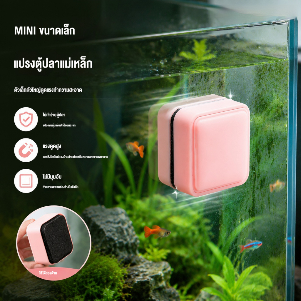 แปรงตู้ปลาแม่เหล็กสองด้านที่แข็งแกร่งแม่เหล็กแก้วพิพิธภัณฑ์สัตว์น้ําสาหร่ายทําความสะอาด