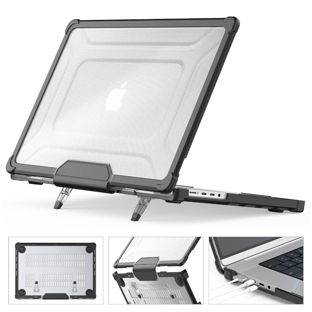 NEOMIXX สําหรับ MacBook Neo 13, Air 13.6"/15.3", Pro 14"/16" นิ้ว, M5/M4/M3/M2/M1 Pro/Max ชิป, Shock-Absorbing ป้องกันพร้อมขาตั้งพับ, Anti Scratch Slim แล็ปท็อปกรณี