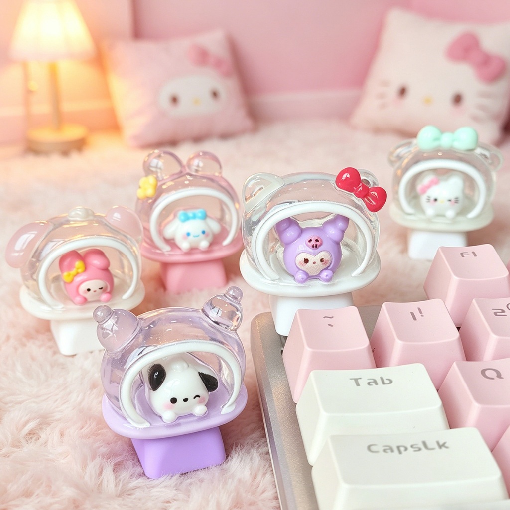 Kawaii ปุ่มคีย์แคป Sanrio 3D Space Helmet ทำมีอัจฉริยะ คุโรมิ ซินนามอรอล Hello Kitty ปรับแต่งคีย์บอร์ด Mechanical Keyboard Custom Artisan Keycaps