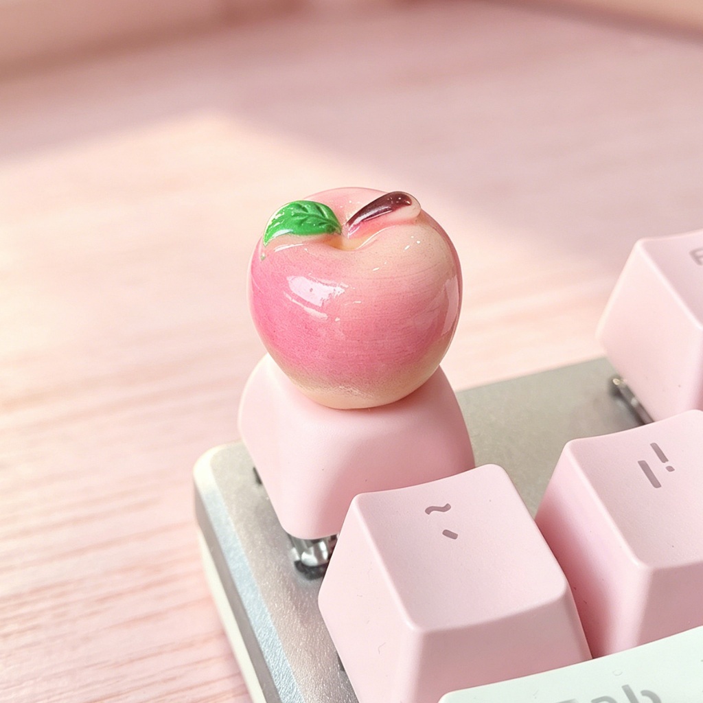 คีย์แคปผลไม้ 3 มิติสเตอริโอ Apple พีช Artisan ทำมือ ผิวมันวาวเลียนแบบ กำหนดเอง ตกแต่งเปลี่ยนปุ่ม สำหรับคีย์บอร์ดกลไกอุปกรณ์เสริม