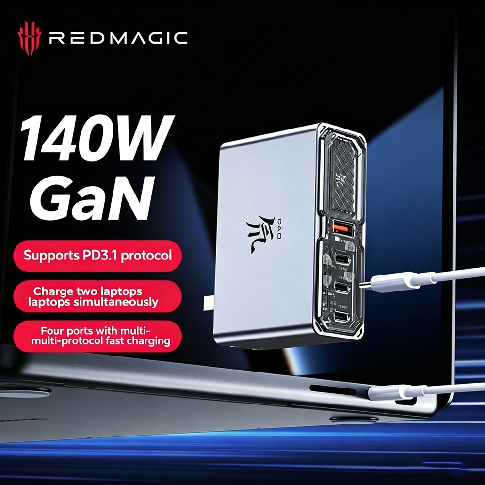 Nubia RedMagic 140W GaN 4-Port Fast Charger PD3.1 for Laptops Phones Multi-Device