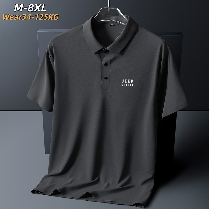 [Wear34-125KG] M-8XL ฤดูร้อนบางขนาดใหญ่หลวมเสื้อโปโลแขนสั้นผู้ชายปกระบายอากาศแห้งเร็วธุรกิจสบายๆพิมพ์ด้านบน