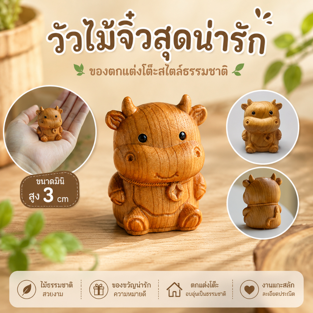 1ชิ้นไม้ที่มีเสน่ห์วัวหุ่น-วินเทจประดับสัตว์ขนาดเล็กสําหรับบ้าน,ของขวัญคริสต์มาสและวันขอบคุณพระเจ้า,พรรคสําเนียง,ตกแต่งวัว