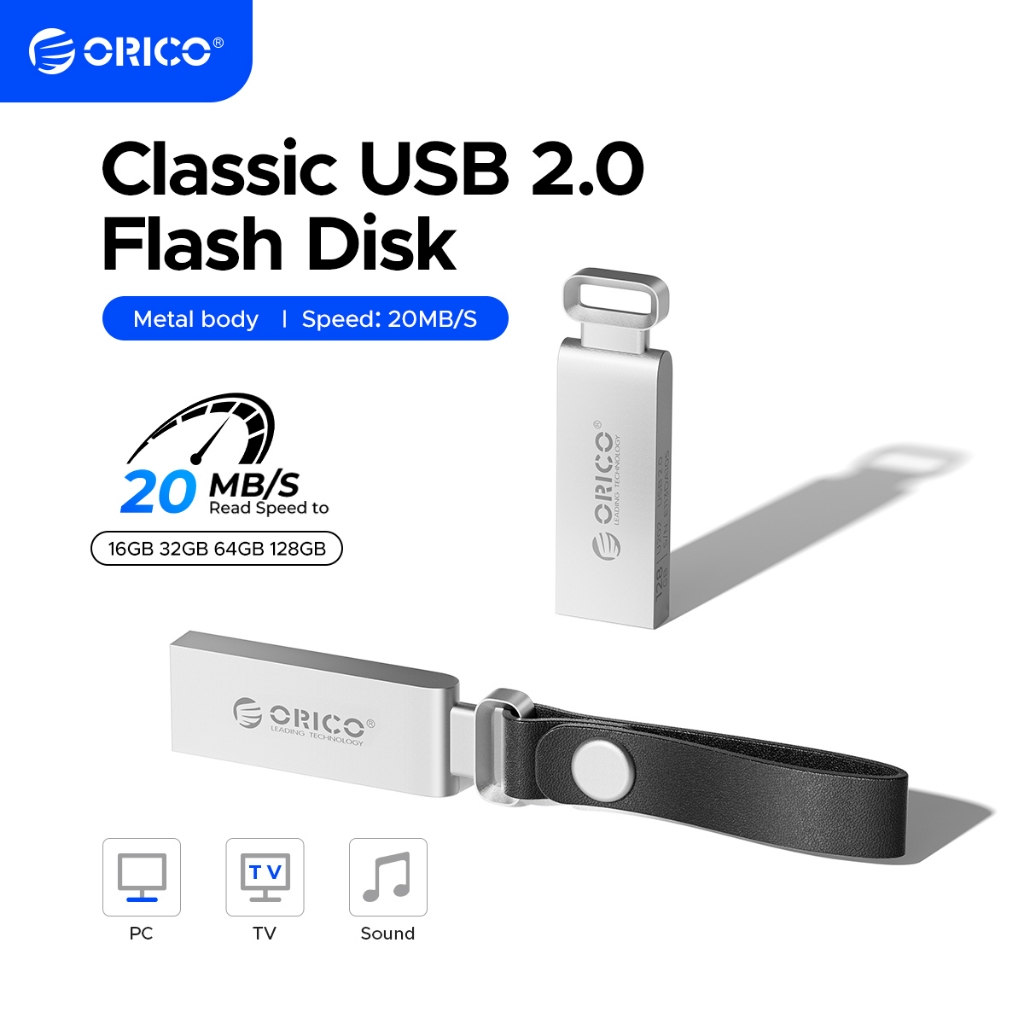 ORICO USB 2.0 แฟลชไดรฟ์ความเร็วสูง 16GB 32GB 64GB 128GB กันน้ําและกันกระแทก Plug and Play (U202)