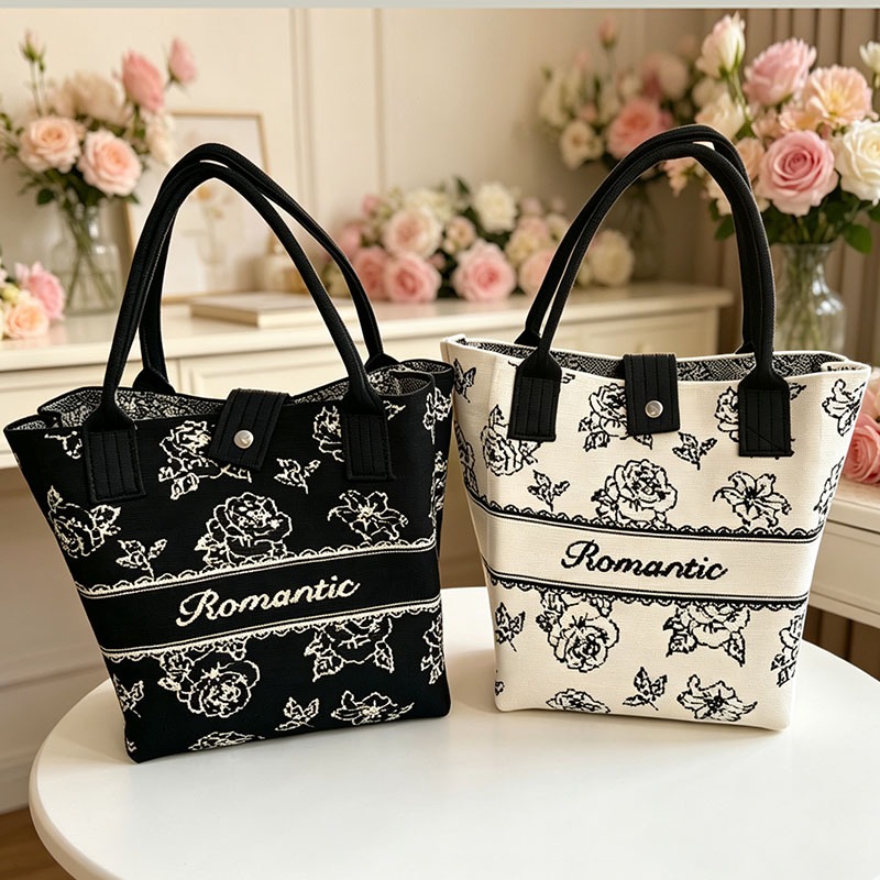 (Have Stock)Dualswish New Rose Tote Bag Korean Japanese Style Large Capacity Bucket Bag Casual Versatile Commute Handbag