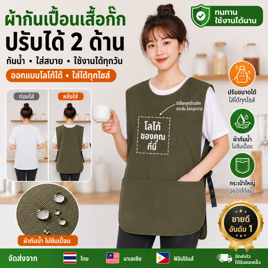 พร้อมสต็อก ผ้ากันเปื้อนกันน้ําร้านขายสัตว์เลี้ยงพิเศษเสื้อกั๊กผ้ากันเปื้อนที่กําหนดเองไม่ติดผมช่างเสริมสวยกันน้ําทํางานผ้ากันเปื้อนครัวพิมพ์โลโก้
