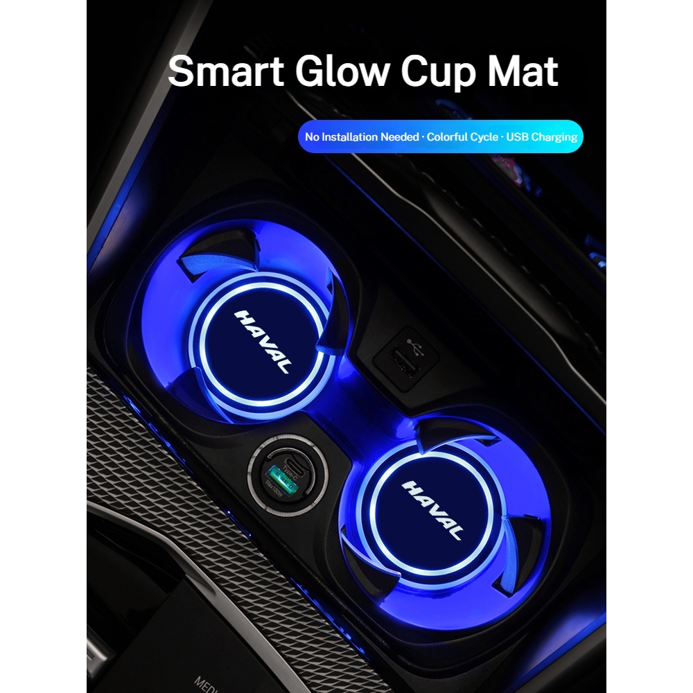 7 สีรถเปลี่ยน LED ถ้วยผู้ถือไฟด้านหลังกระจกตกแต่ง Ambient Light Non-Slip สําหรับ Haval F7 H6 H1 H2 H