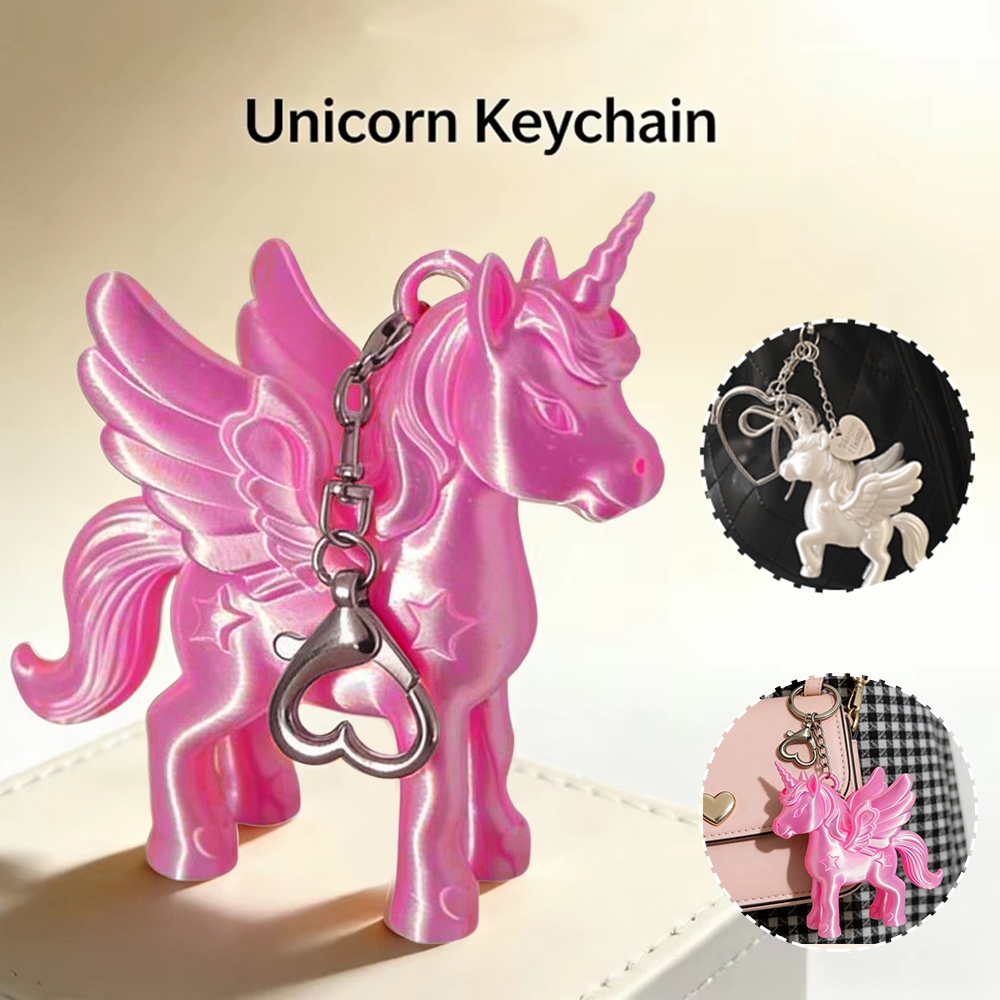 กระเป๋าเป้สะพายหลังจี้ 3D พิมพ์กระเป๋าตกแต่งสีชมพูยูนิคอร์นพวงกุญแจสีสันสดใส Pegasus Heart Clasp น่ารัก