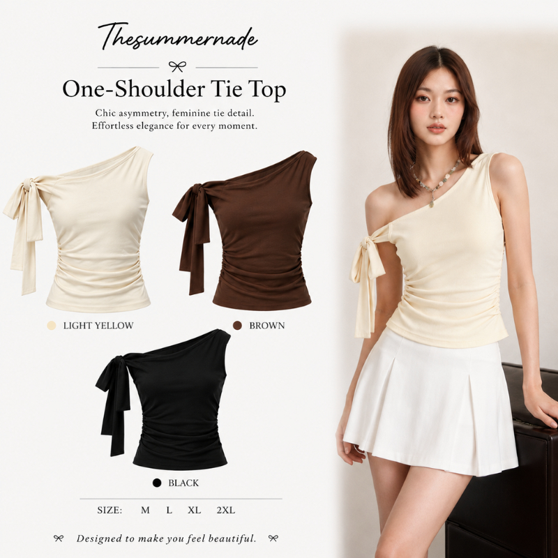 Thesummernade Plain Bow Top เสื้อสีพื้นผูกโบว์ เสื้อยืด แฟชั่นแต่งตัว สไตล์เกาหลี แฟชั่นผู้หญิง